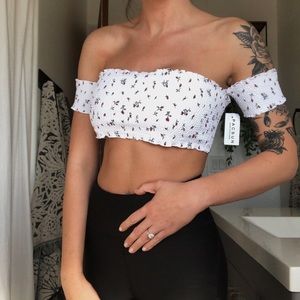 New with tags LAHearts white off shoulder swim top